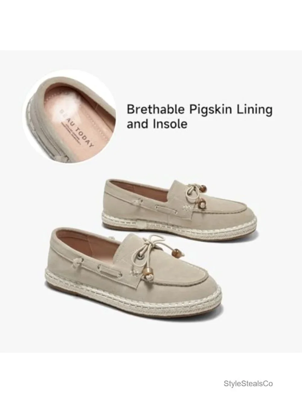 Genuine Leather Suede Loafers, Espadrilles Flat Slip Ons for Women, Non-Slip,